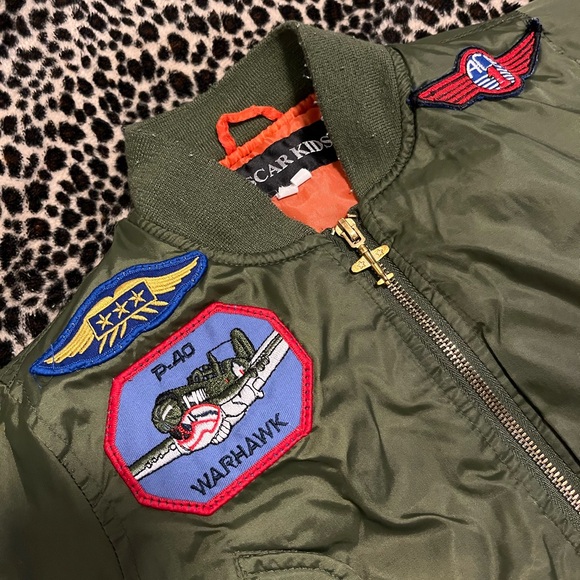 Oscar Kids Aviation Pilot Bomber Jacket Kid Size 2T Green W/ Patches Coat Winter - Picture 3 of 9